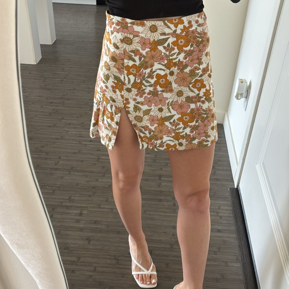 Anthropologie 12th tribe 70s 80s print mini skirt slit lined